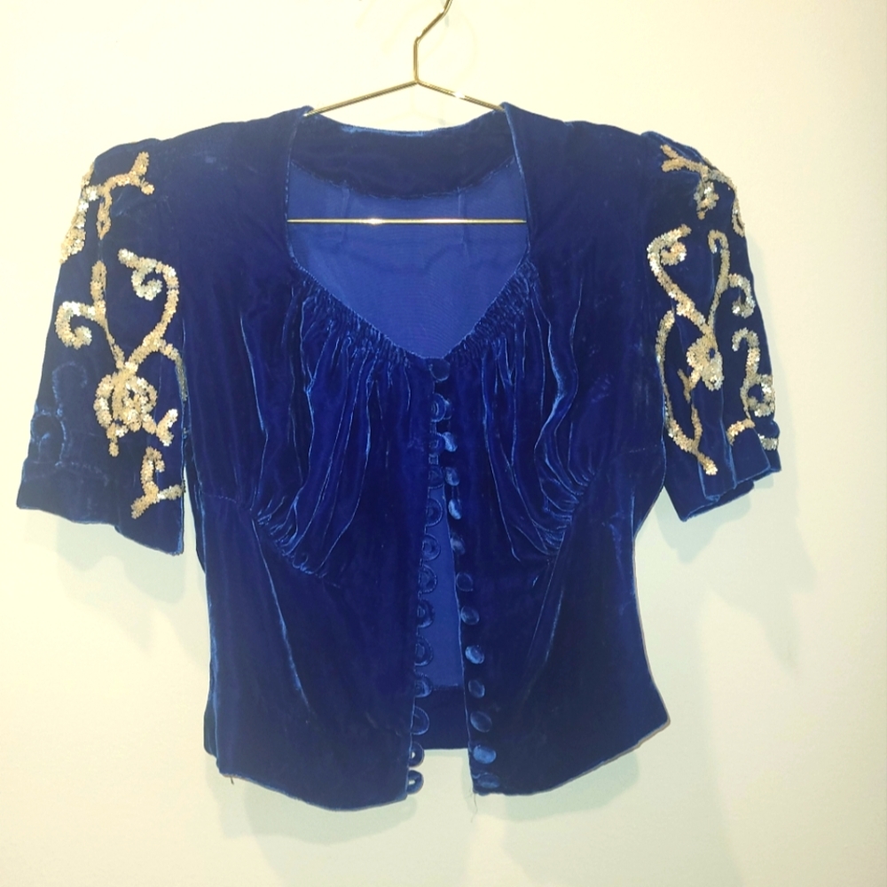 Vintage Blue velvet cropped jacket/ top